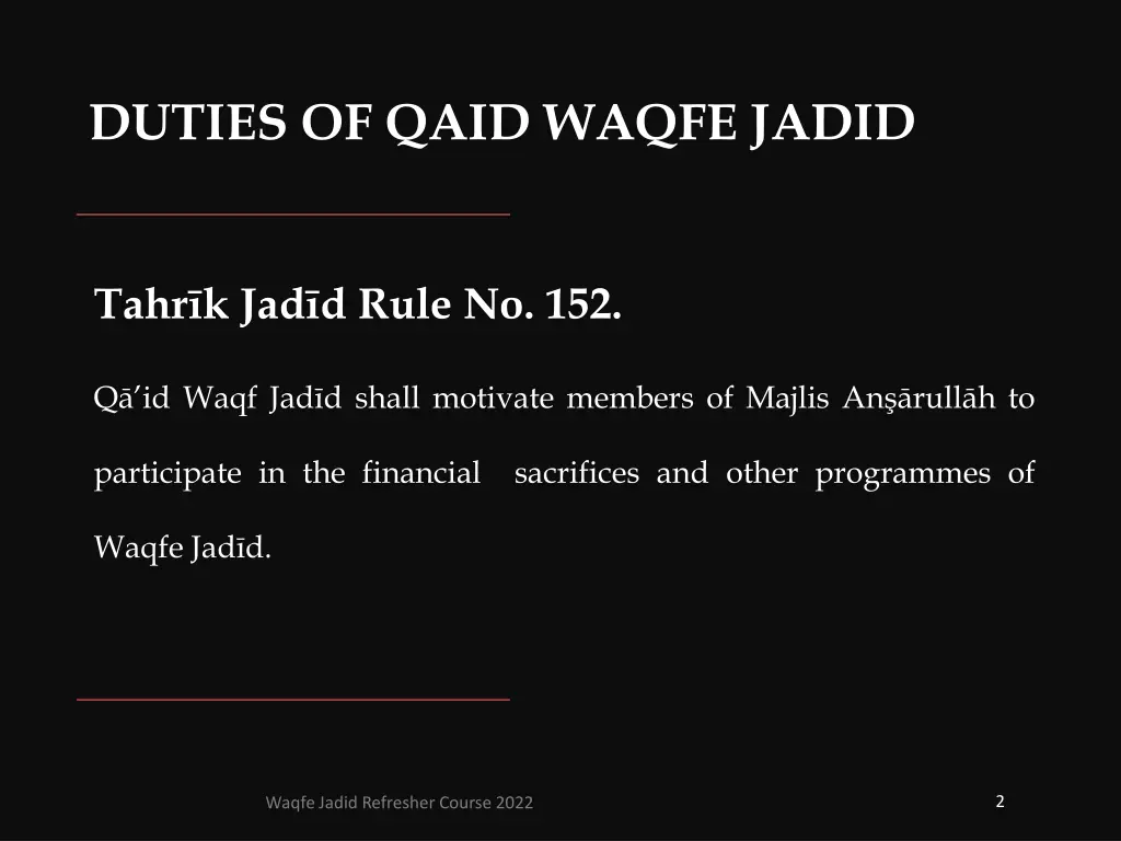 duties of qaid waqfe jadid