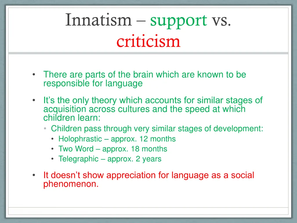 innatism support vs criticism