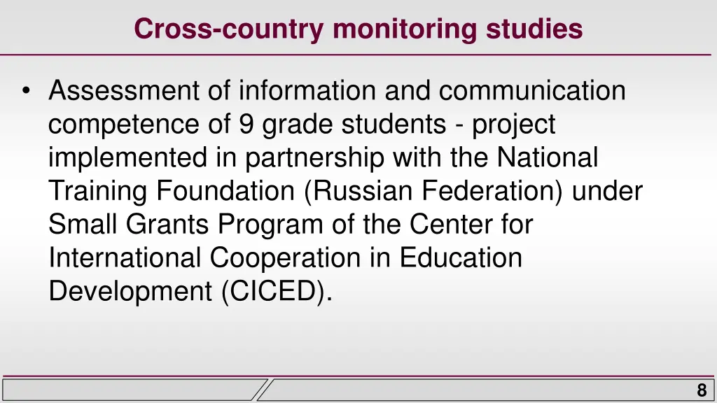 cross country monitoring studies