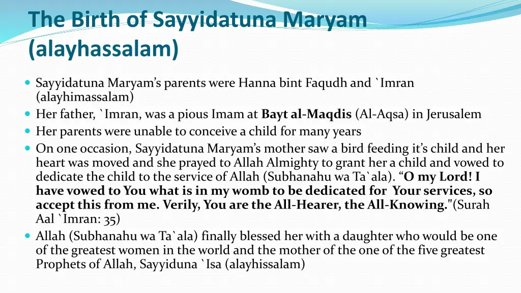 the birth of sayyidatuna maryam alayhassalam