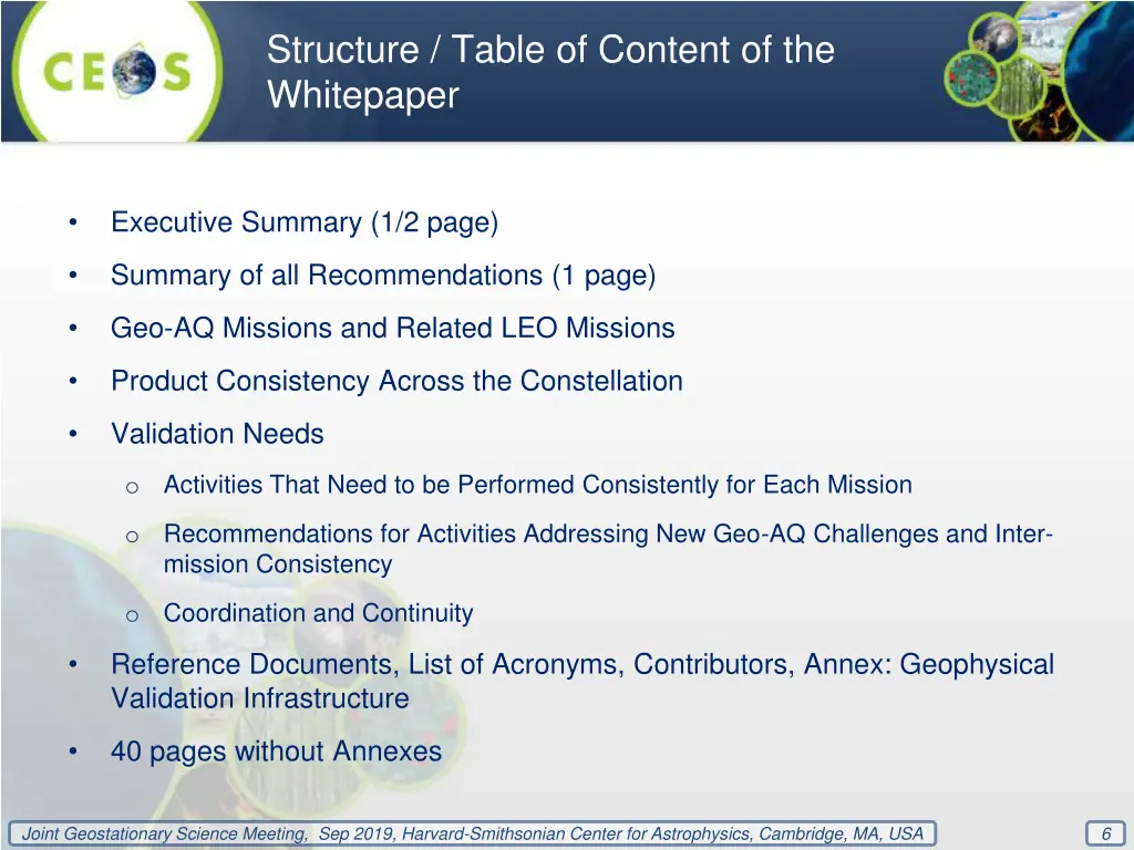 structure table of content of the whitepaper