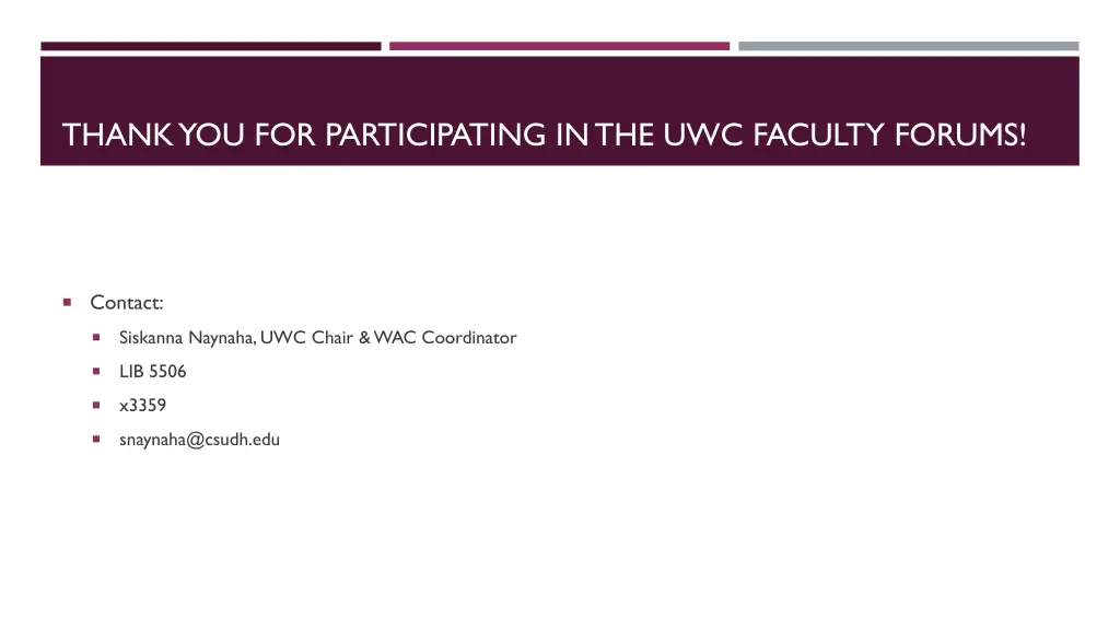 thank you for participating in the uwc faculty