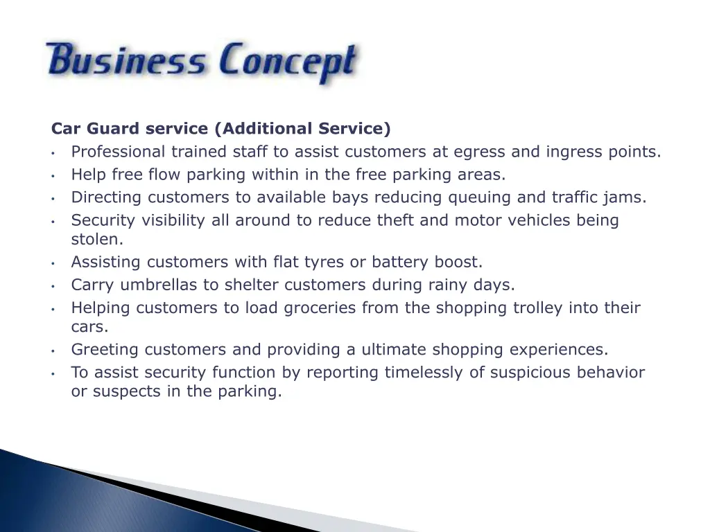 car guard service additional service professional