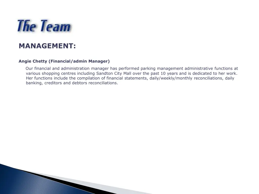 management angie chetty financial admin manager