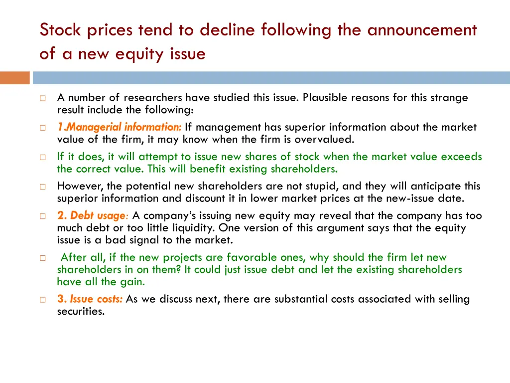 stock prices tend to decline following