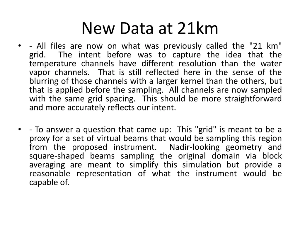 new data at 21km all files are now on what