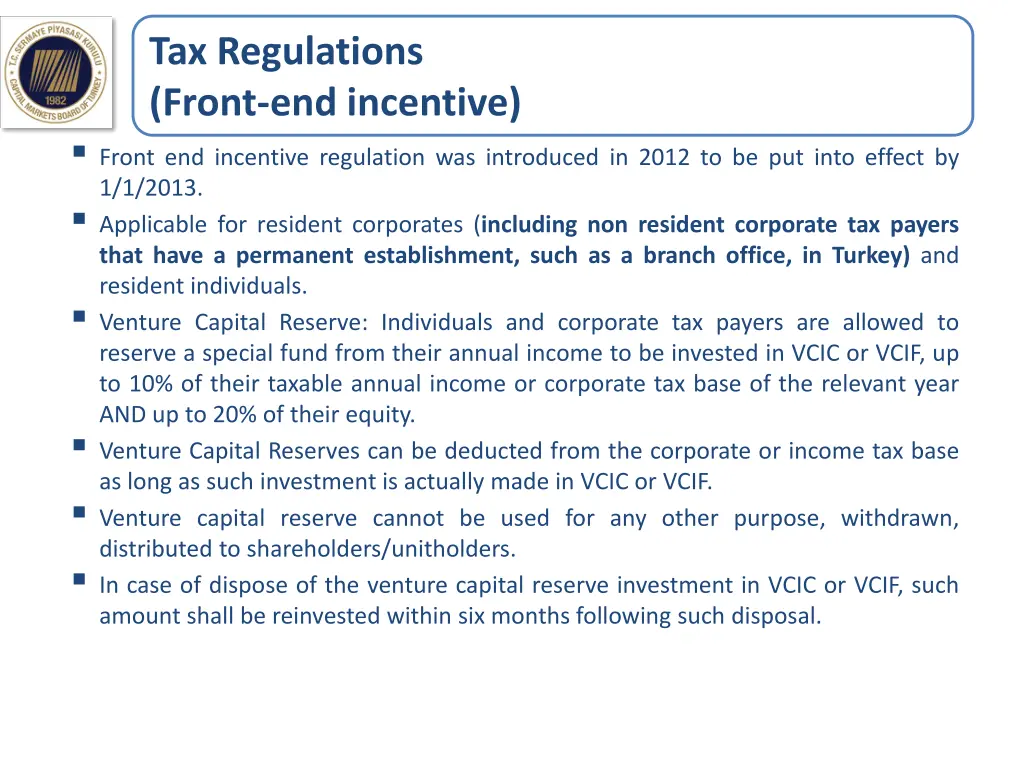 tax regulations front end incentive