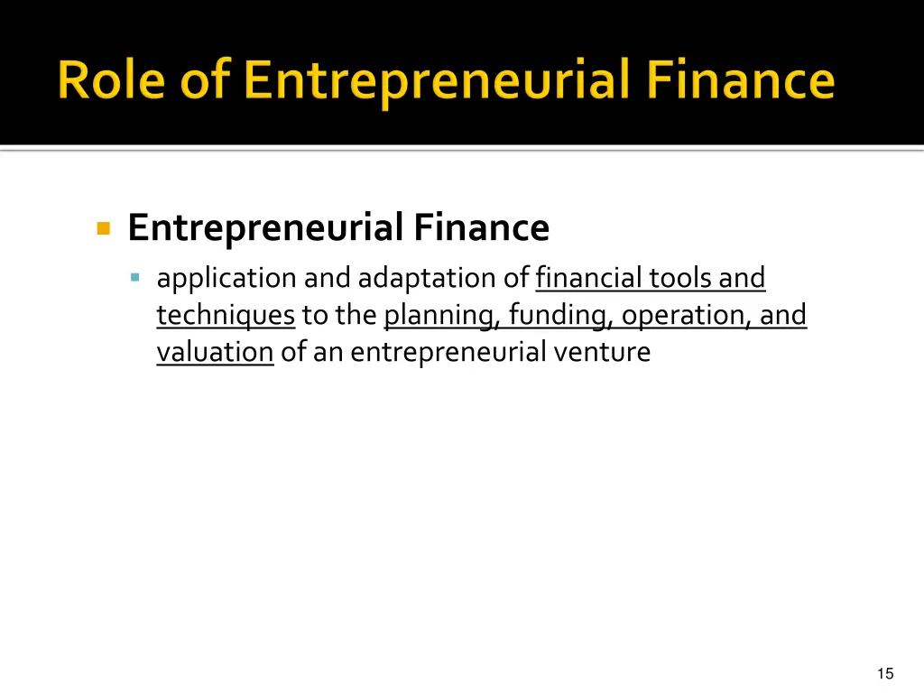 entrepreneurial finance application