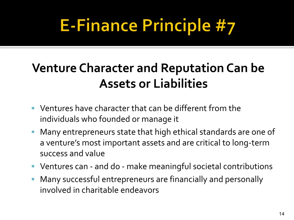 venture character and reputation can be assets