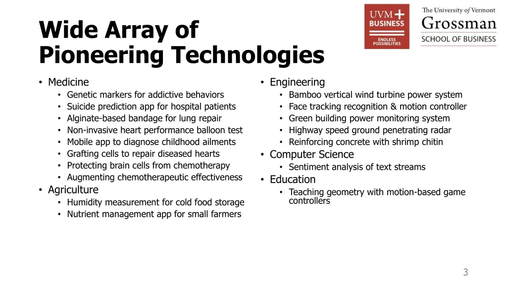 wide array of pioneering technologies