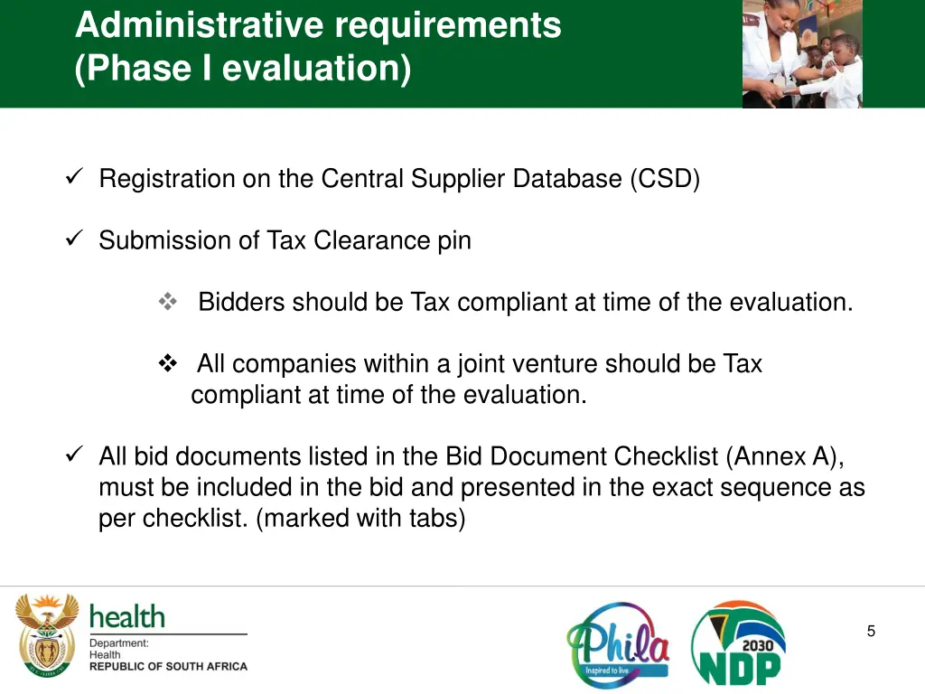 administrative requirements phase i evaluation