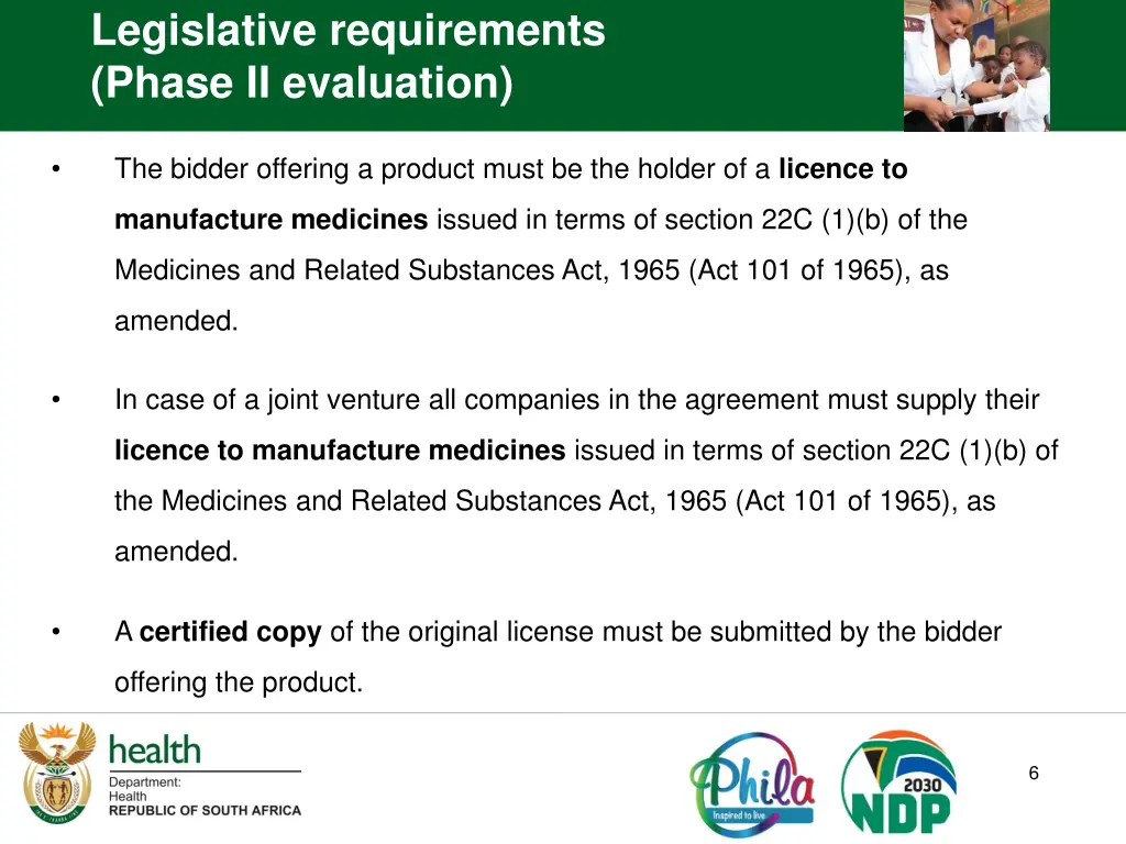 legislative requirements phase ii evaluation