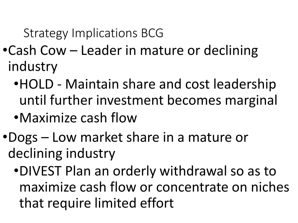 strategy implications bcg cash cow leader