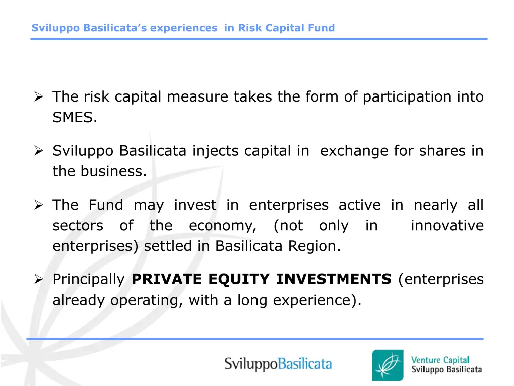 sviluppo basilicata s experiences in risk capital 1