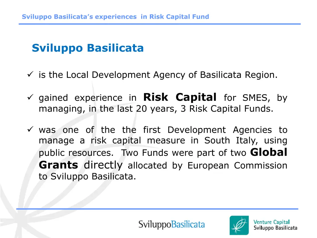 sviluppo basilicata s experiences in risk capital