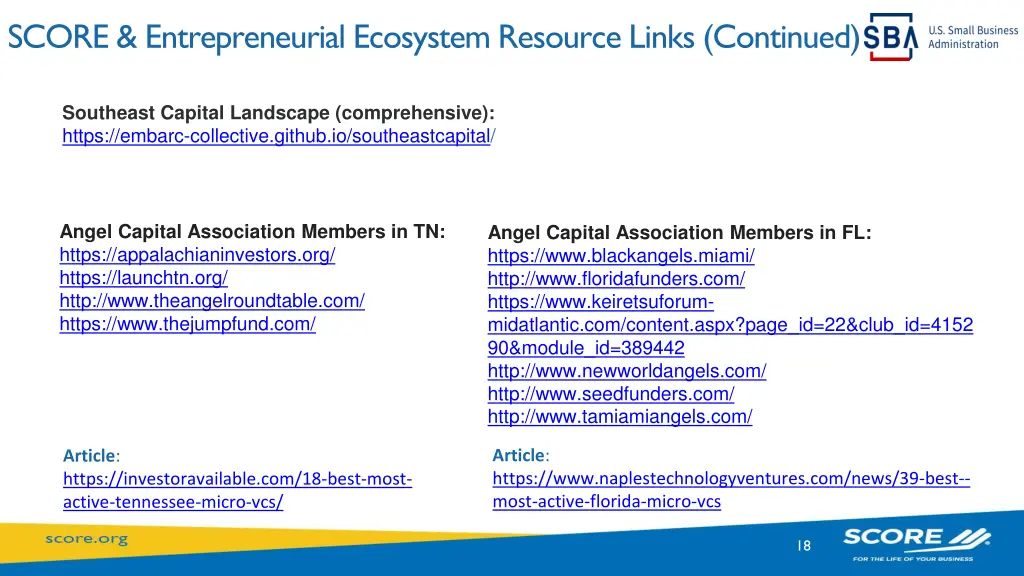 score entrepreneurial ecosystem resource links