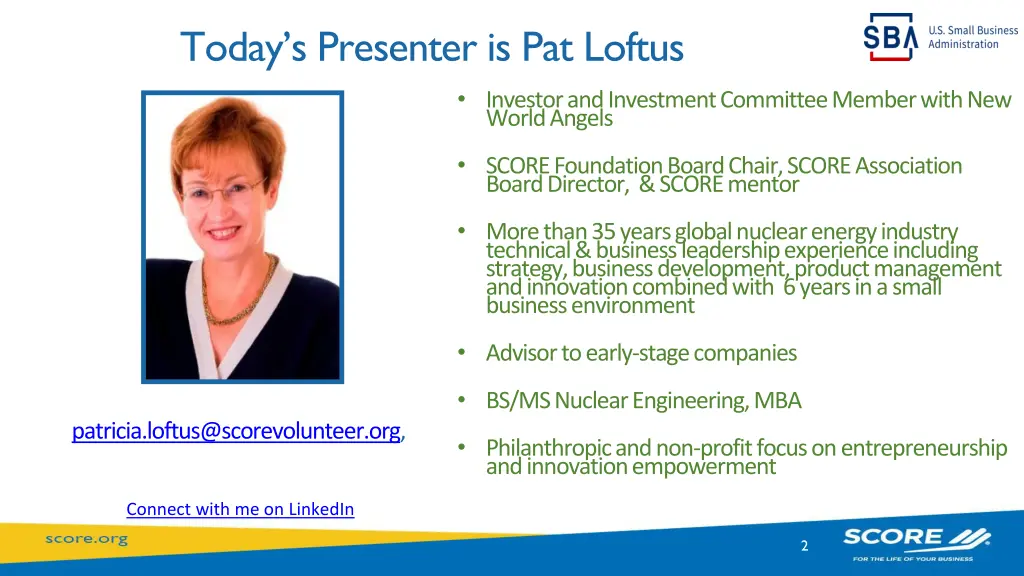 today s presenter is pat loftus