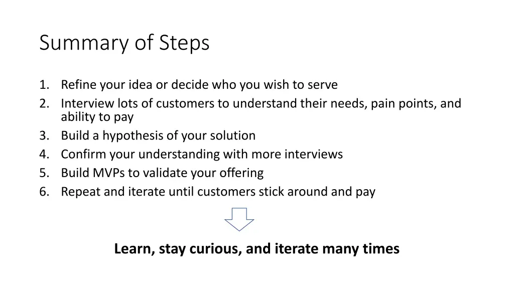 summary of steps