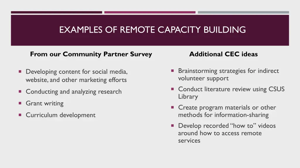 examples of remote capacity building