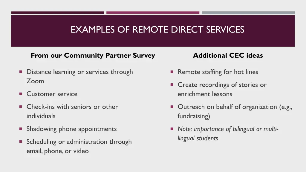 examples of remote direct services