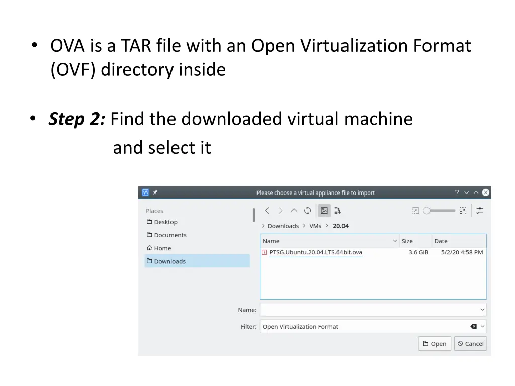 ova is a tar file with an open virtualization