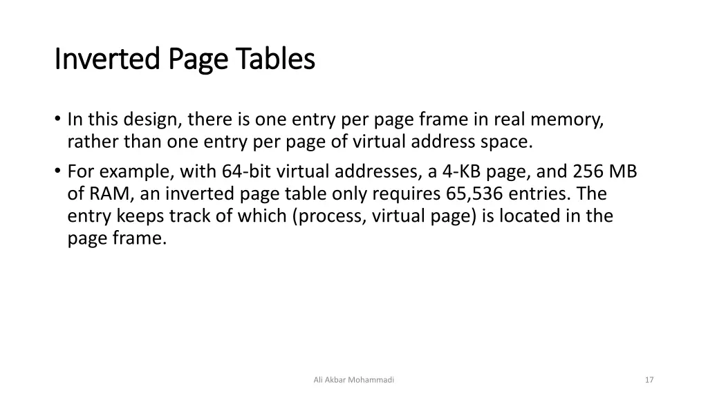 inverted page tables inverted page tables