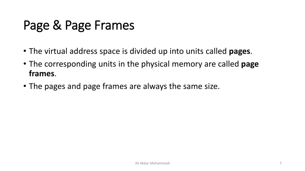 page page frames page page frames