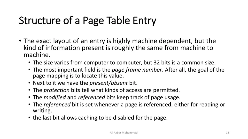 structure of a page table entry structure