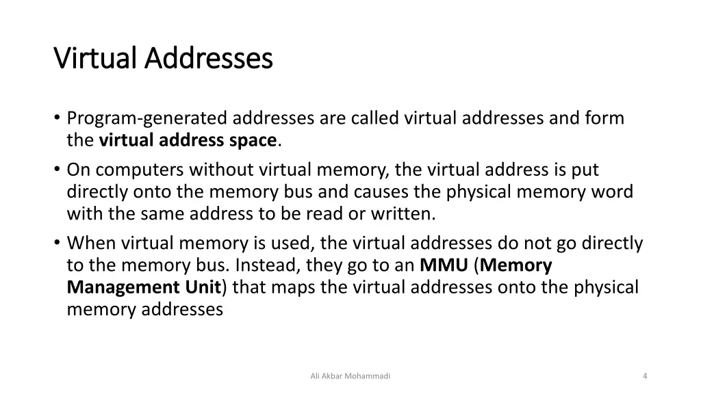 virtual addresses virtual addresses