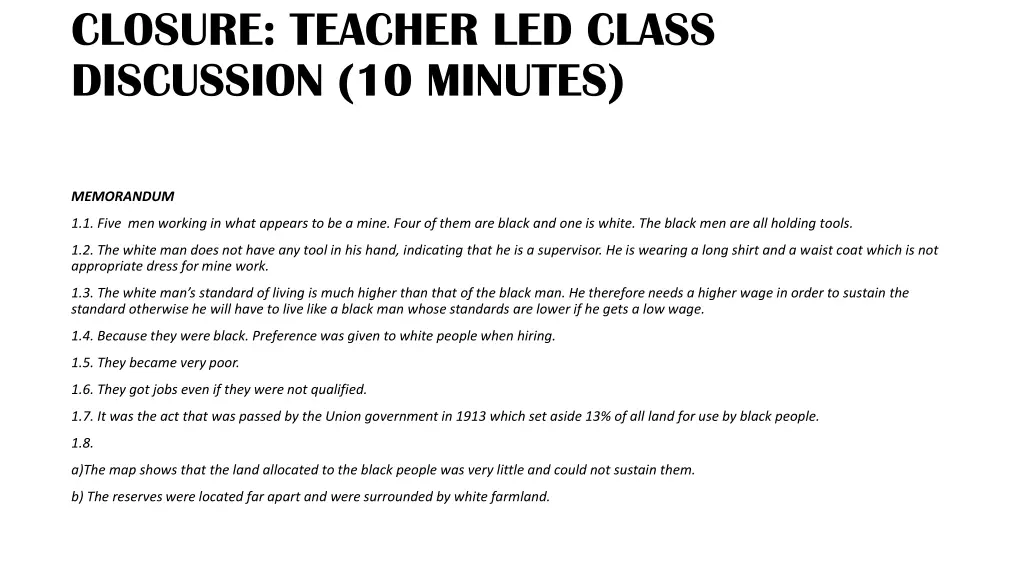 closure teacher led class discussion 10 minutes