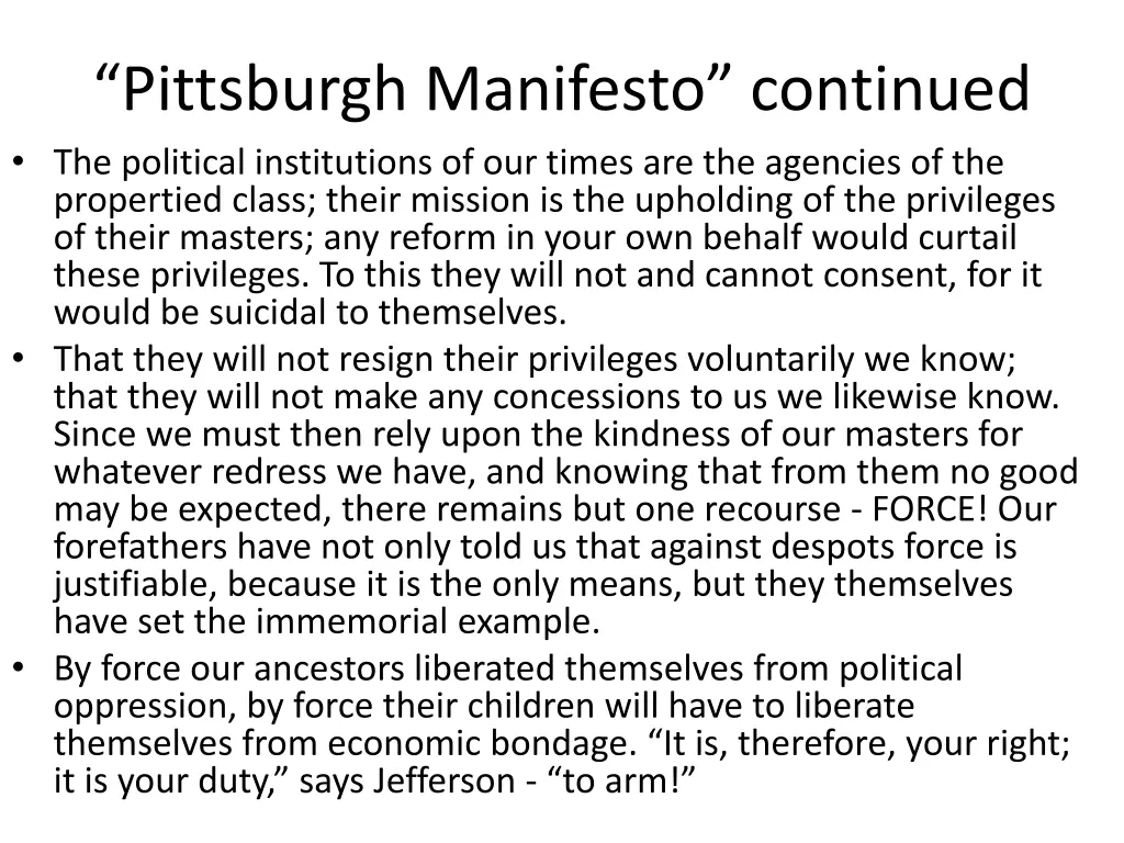 pittsburgh manifesto continued the political