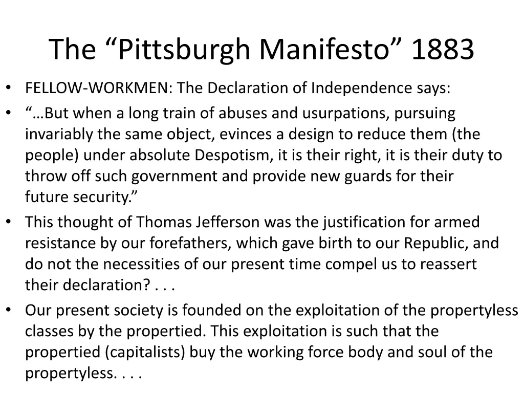 the pittsburgh manifesto 1883