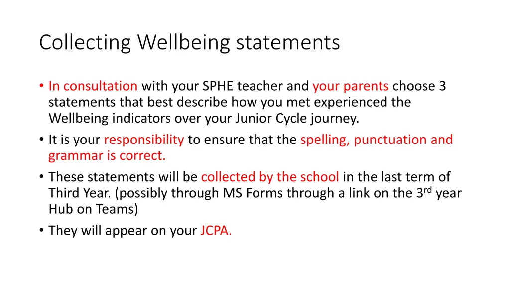 collecting wellbeing statements