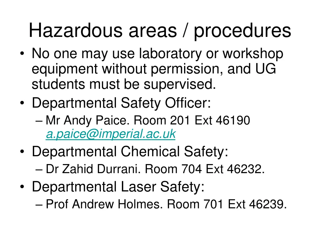 hazardous areas procedures