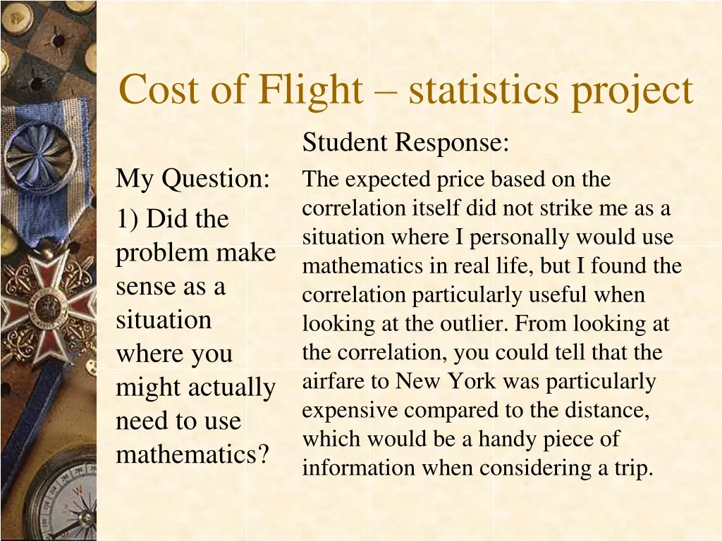 cost of flight statistics project student