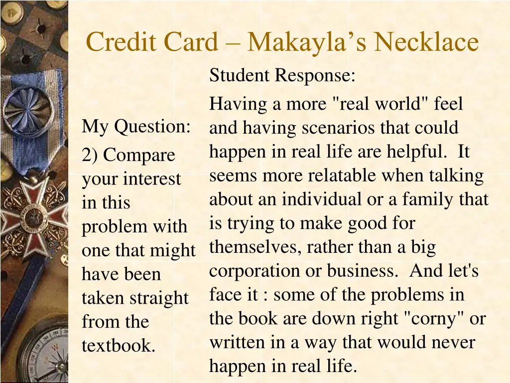 credit card makayla s necklace student response