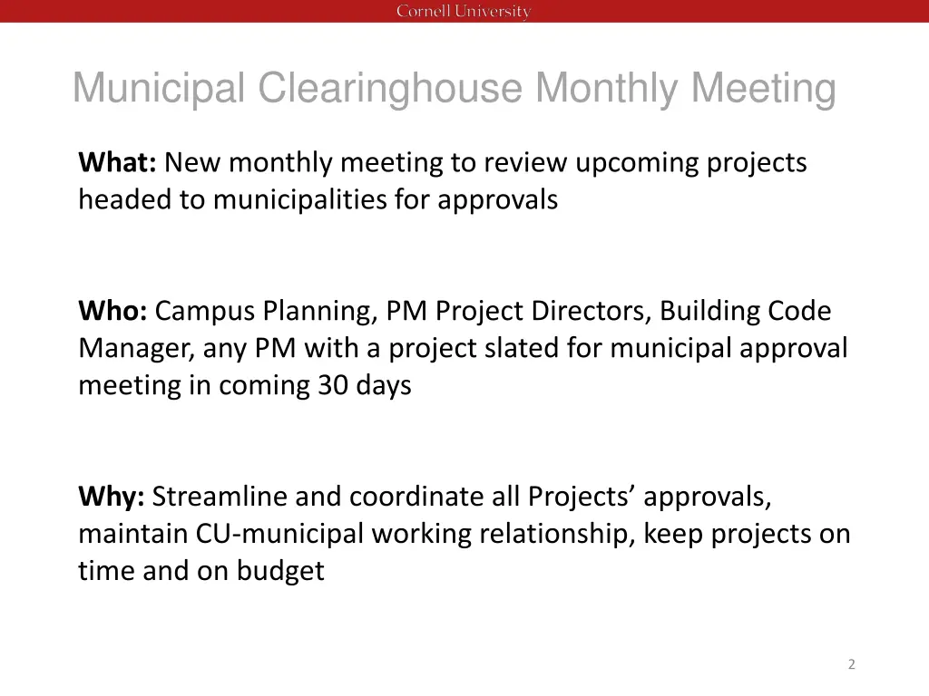 municipal clearinghouse monthly meeting