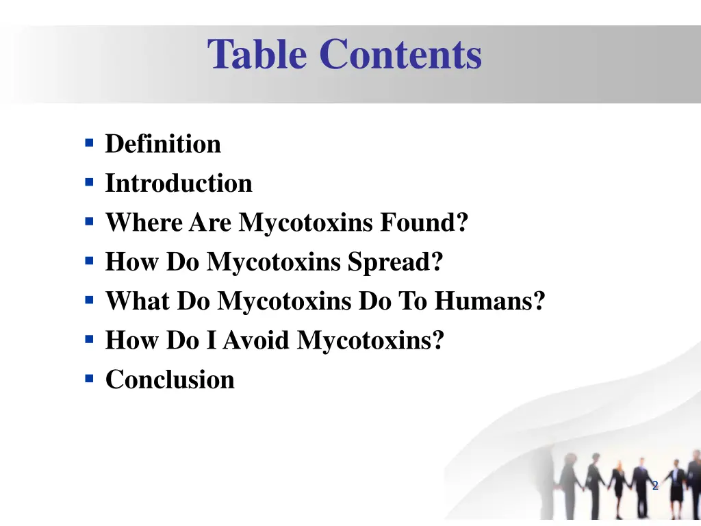 table contents