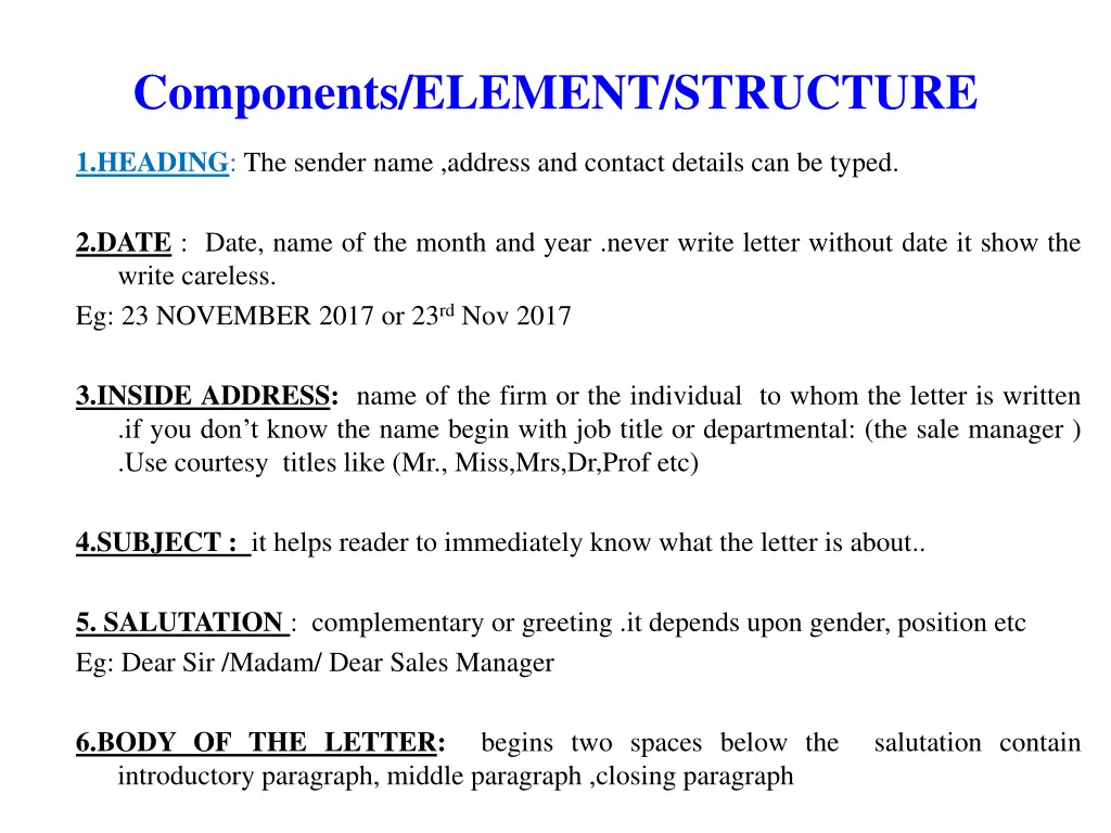 components element structure