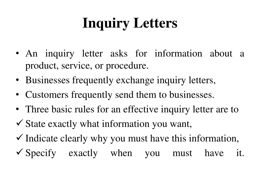 inquiry letters