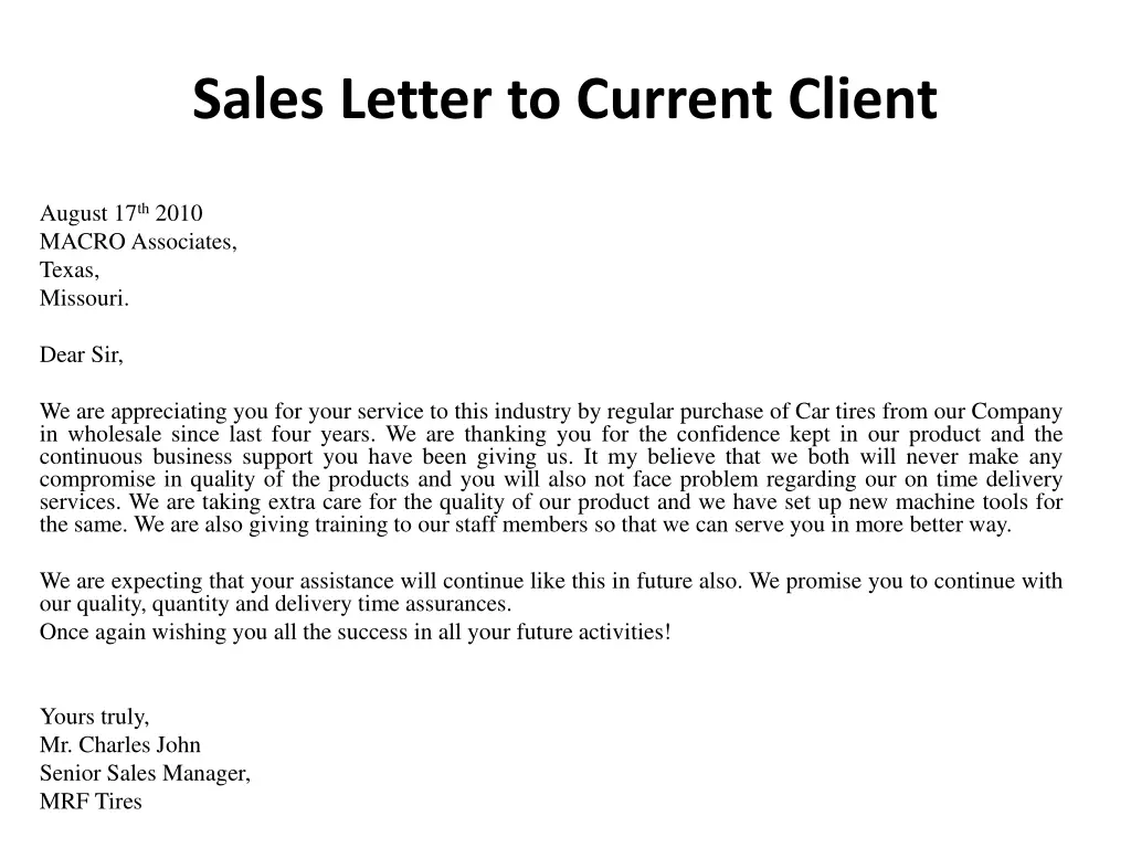 sales letter to current client 1