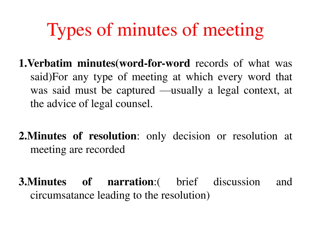 types of minutes of meeting