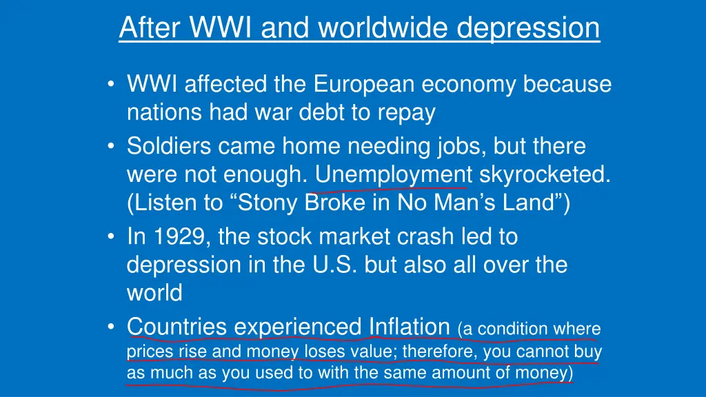 after wwi and worldwide depression