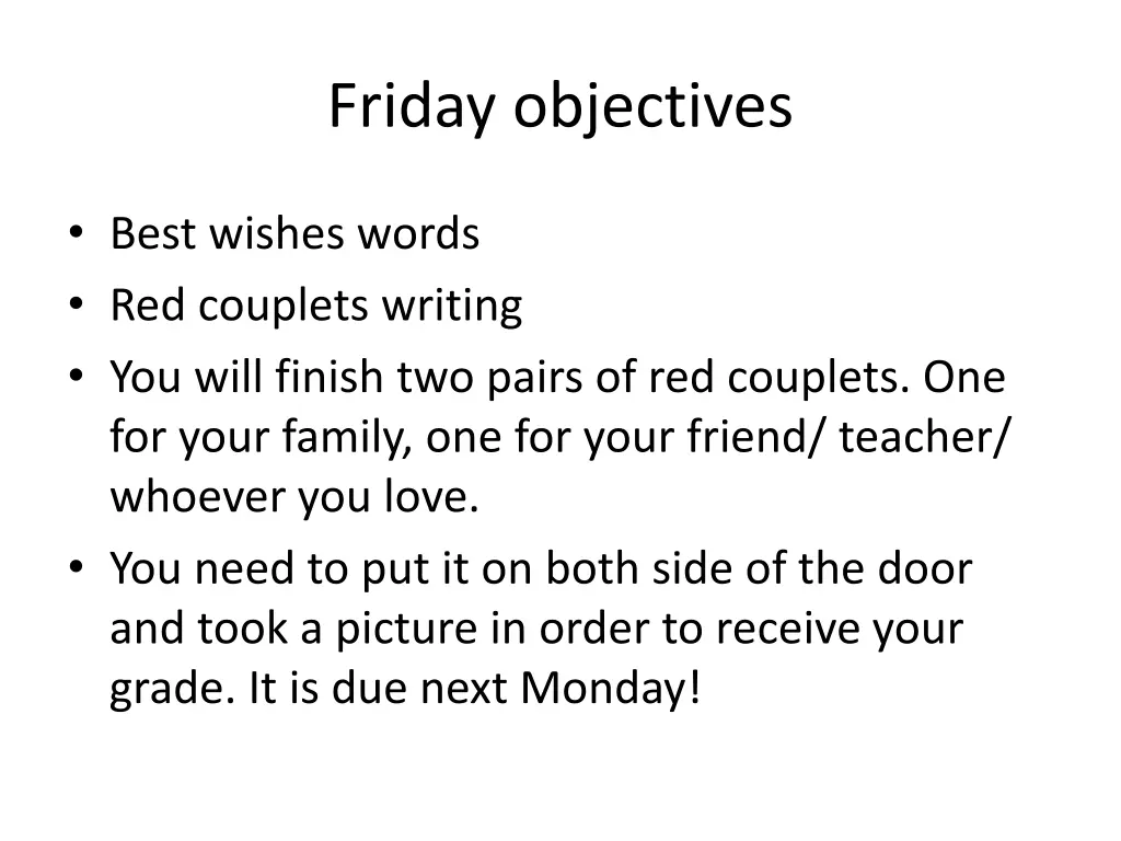 friday objectives