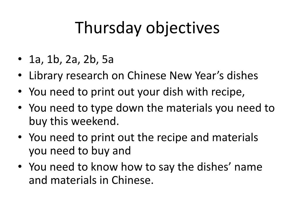 thursday objectives