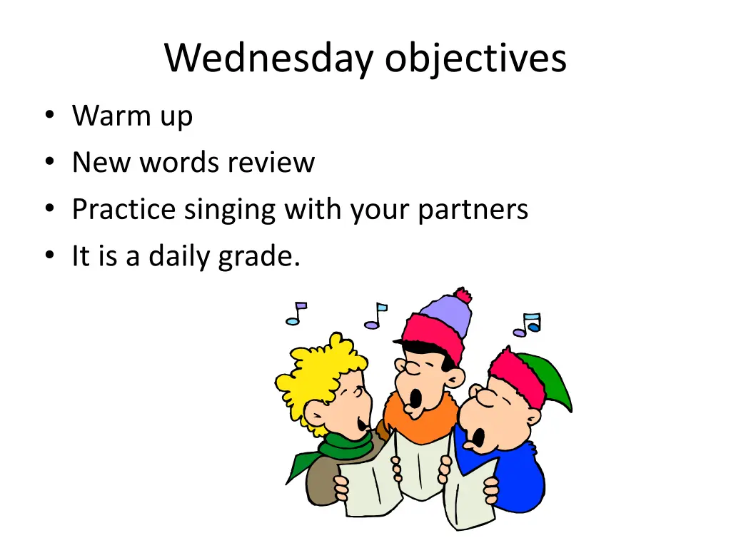 wednesday objectives warm up new words review