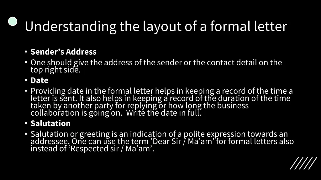 understanding the layout of a formal letter