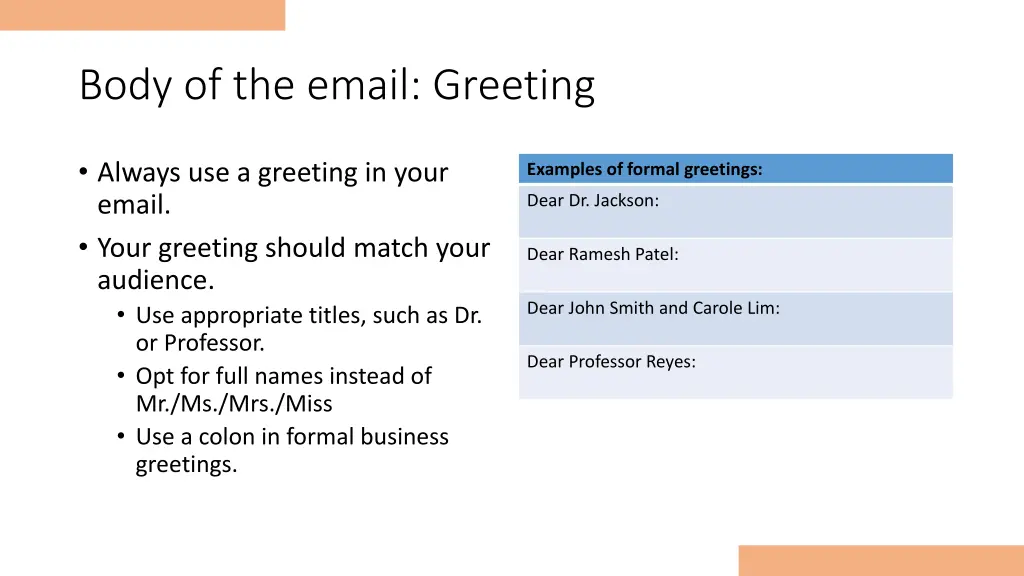 body of the email greeting