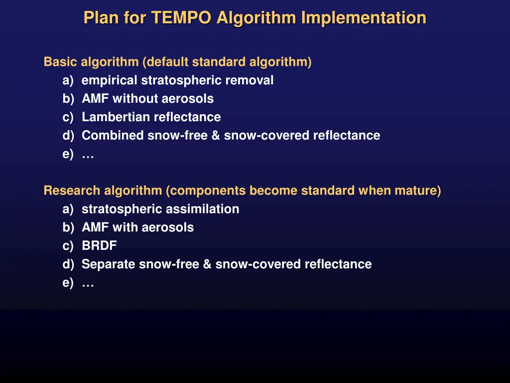 plan for tempo algorithm implementation