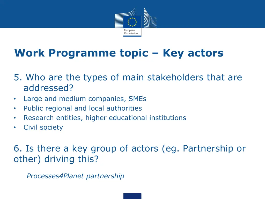 work programme topic key actors